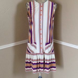 Vintage 60's Vertical Stripes Pocketed Sleeveless